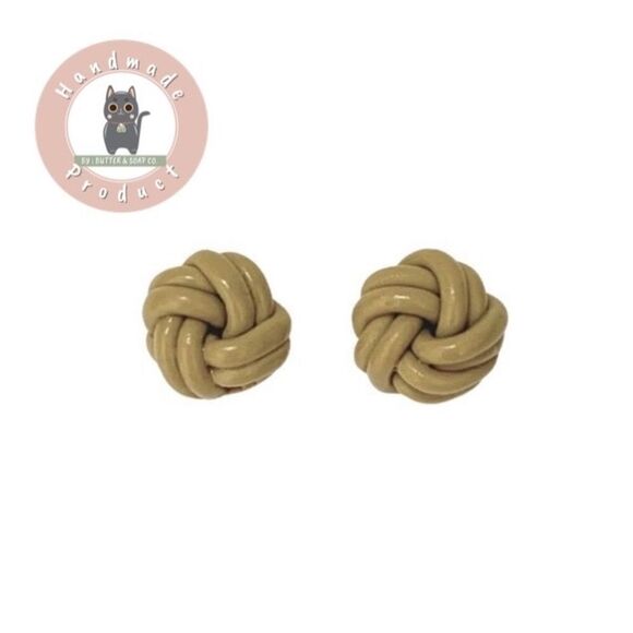 Olive Green Knots Clay Earrings S925 Silver gold posts - Picture 1 of 7